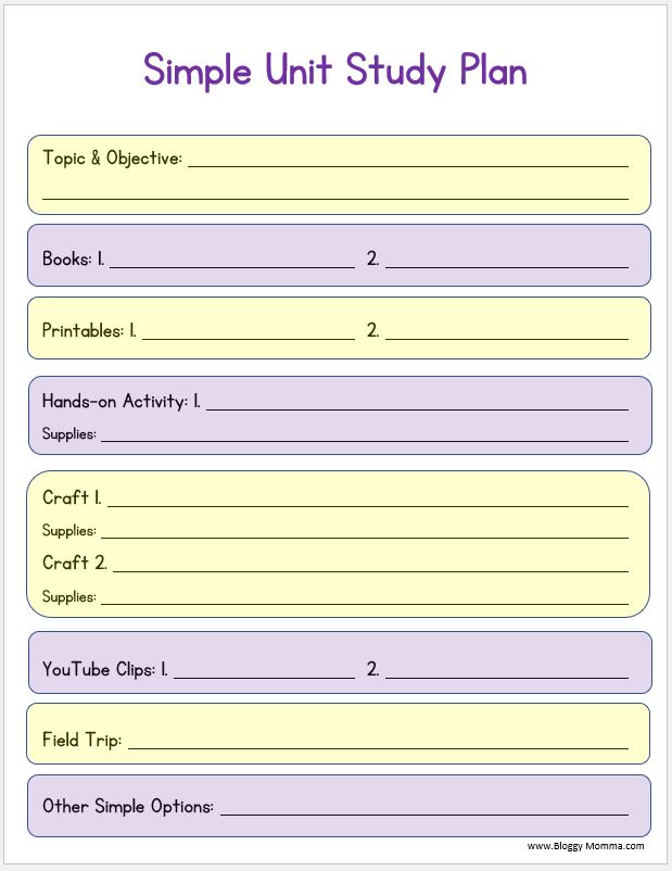 Unit Study Plan printable