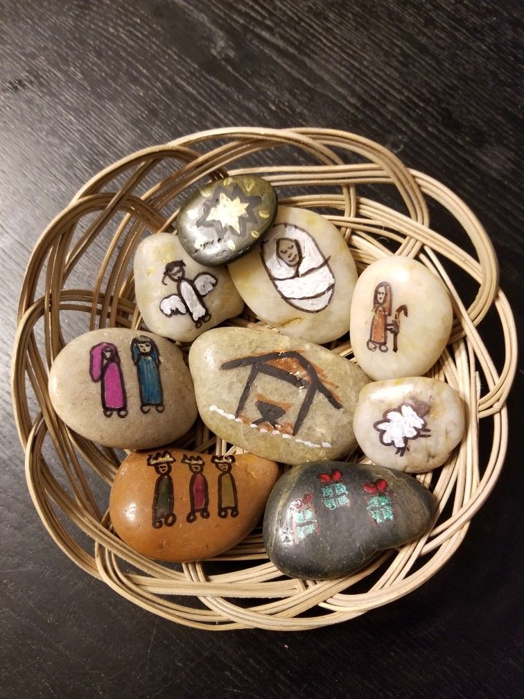 PAINTED NATIVITY STORY STONES