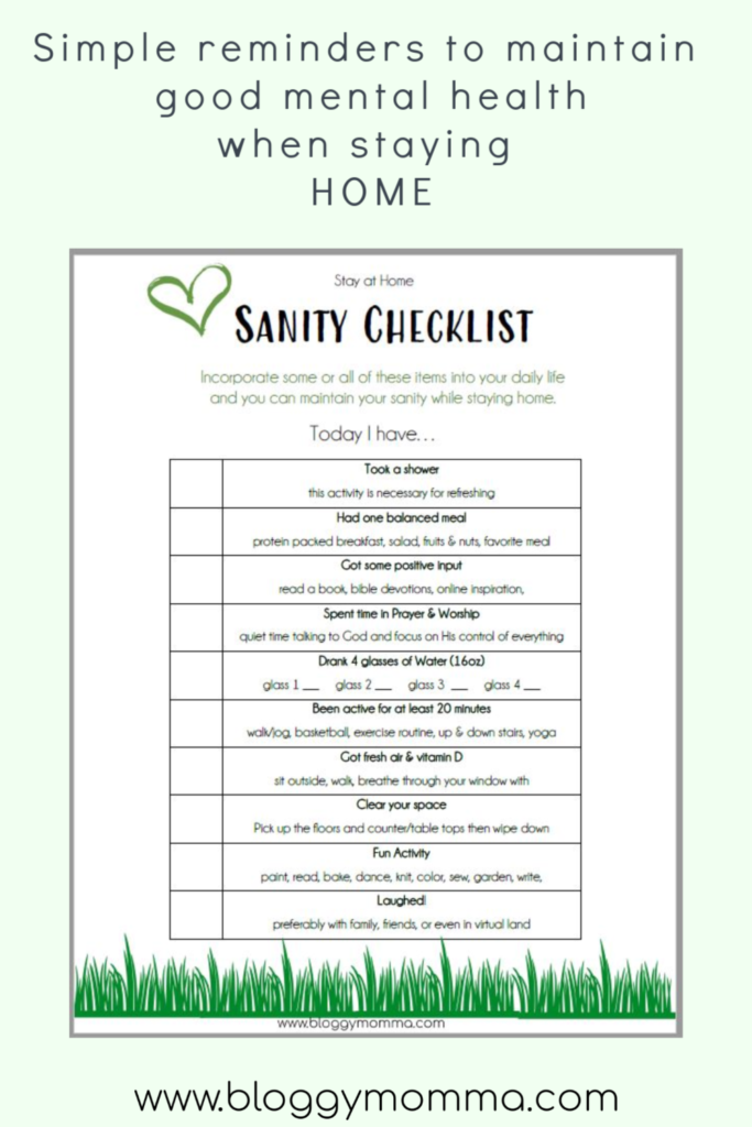 stay home sanity checklist