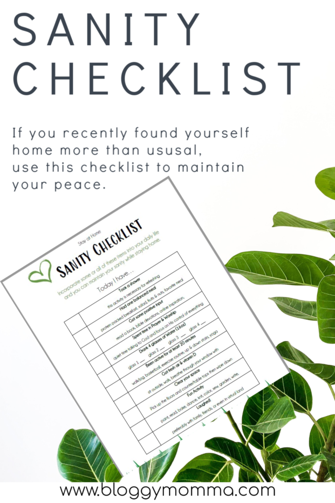 stay home sanity checklist