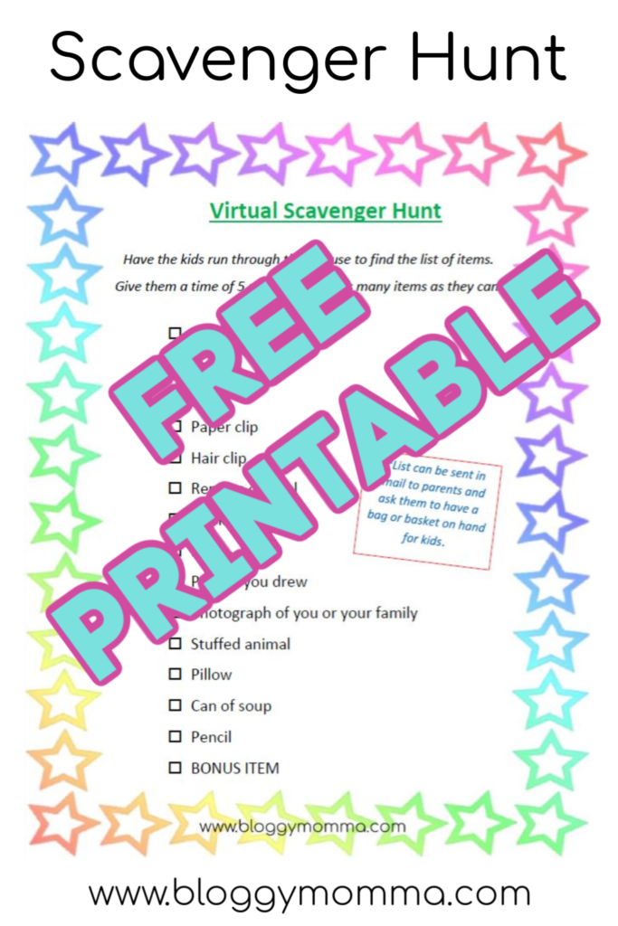 Kid's Virtual Scavenger Hunt Printable