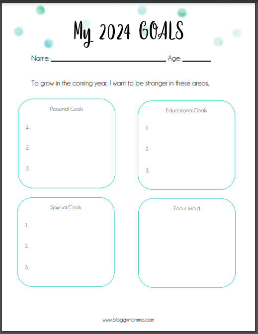 Kids Goal Sheet 2024